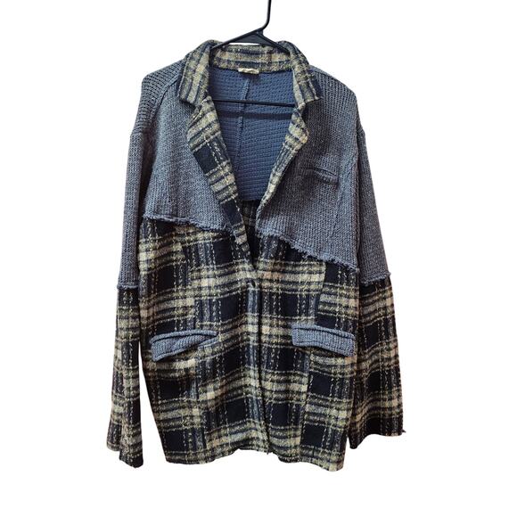 POL 2 button plaid color block shacket fall autumn jacket womens size Large - Picture 1 of 6